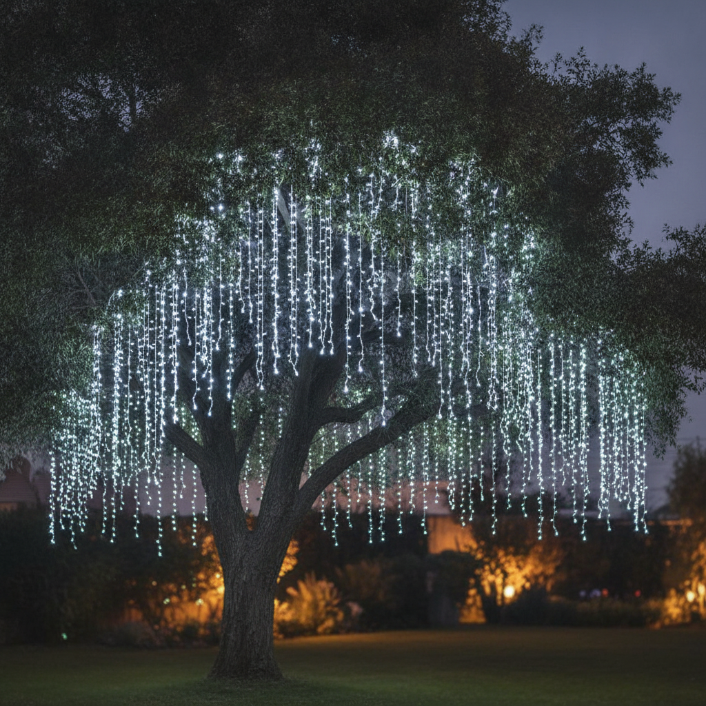 Cascada Luces Led Solar 56 Luces 3m Blanco Frío Árbol Rama-1