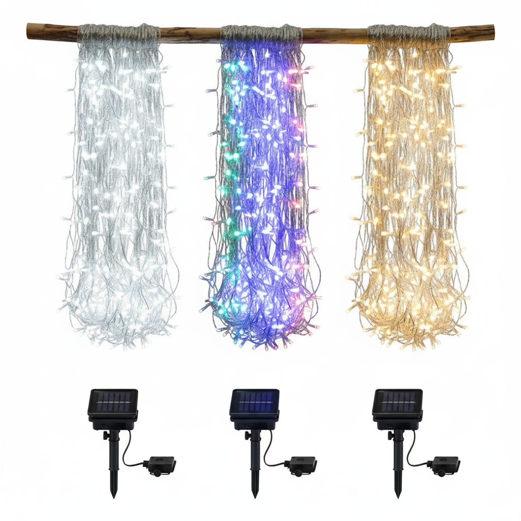 Cascada Luces Led Solar 56 Luces 3m Blanco Frío Árbol Rama-9