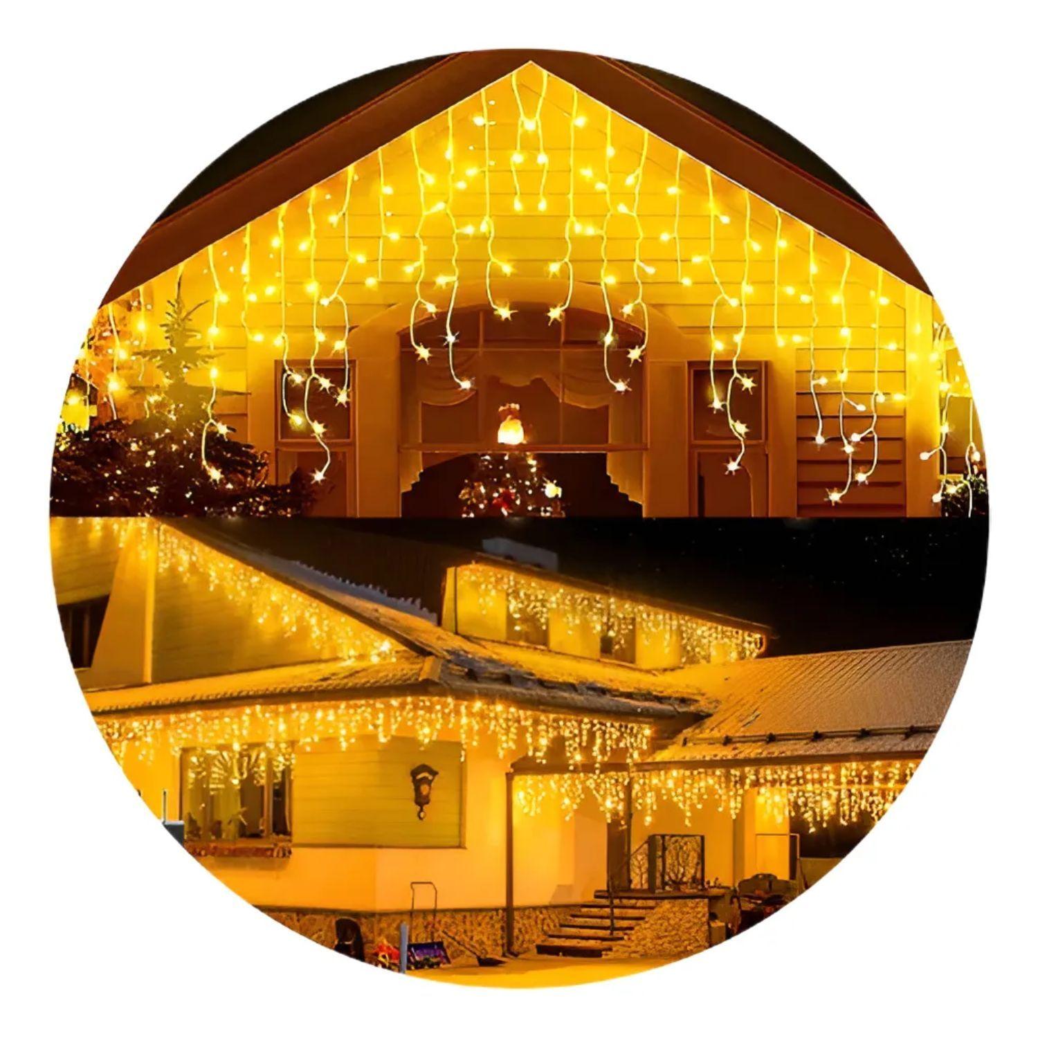 Luces Navidad Solar Cascada Calidas 360 Led 8M Decoracion-0