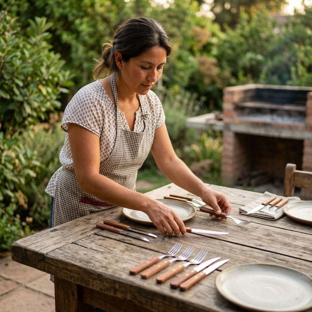 Set Cubiertos Madera 24 Pzs Tenedor Cuchillo Asado Acero-3
