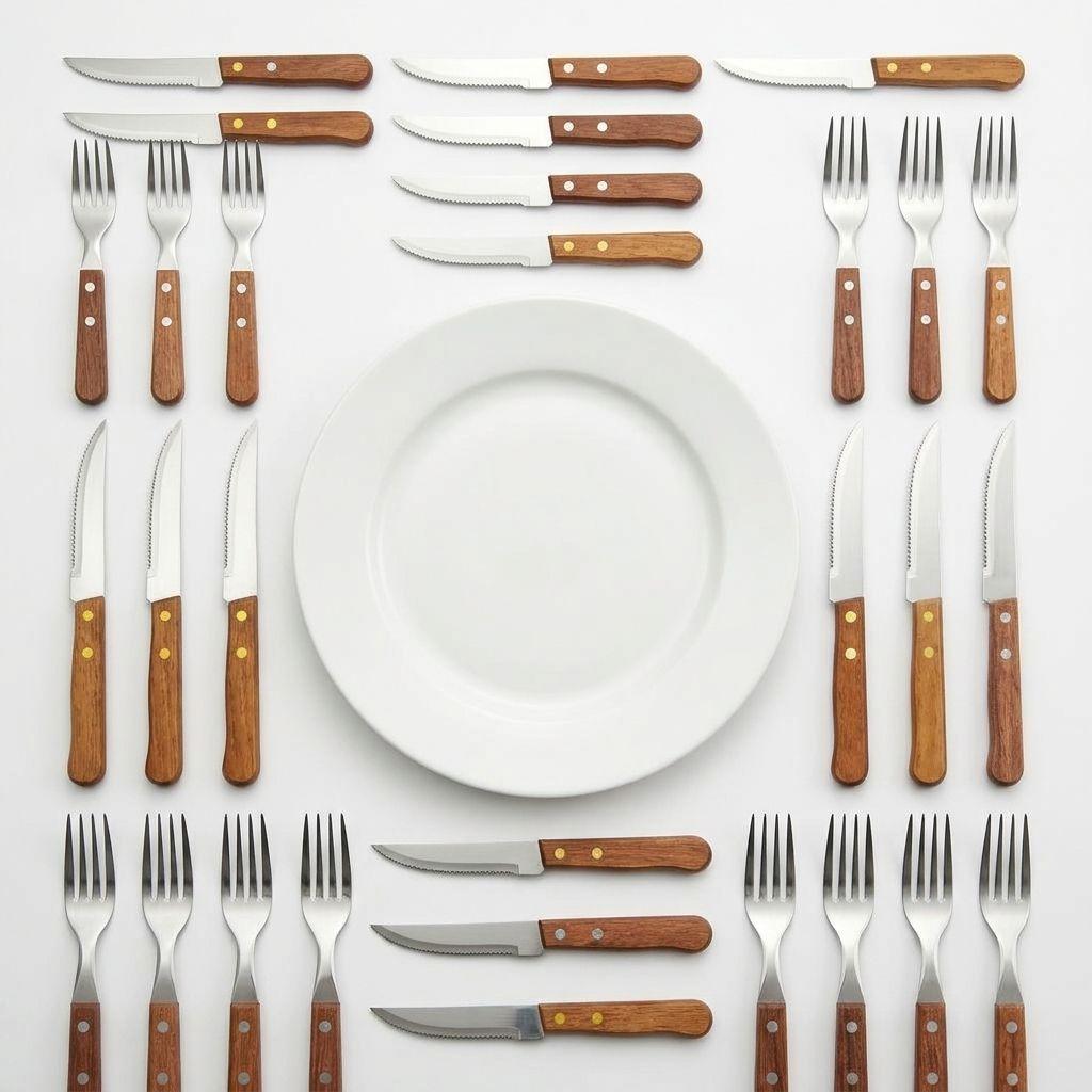 Set Cubiertos Madera 24 Pzs Tenedor Cuchillo Asado Acero-5