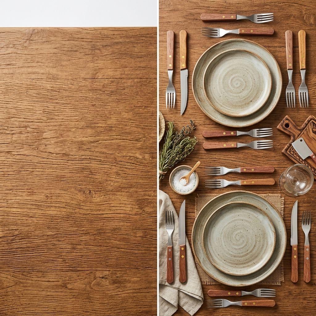 Set Cubiertos Madera 24 Pzs Tenedor Cuchillo Asado Acero-9