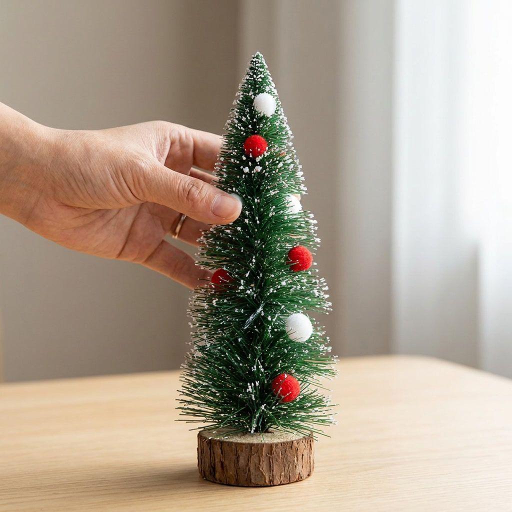 Mini Árbol de Navidad 33 cm Base Madera Nevado Decoración-1