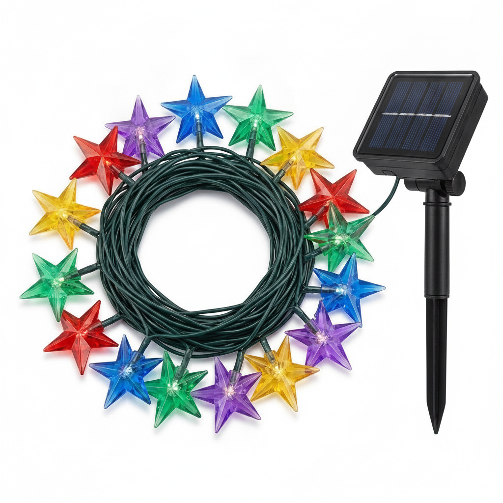 Guirnalda Solar 20 Luces Estrellas Led 6m Multicolor Deco-0