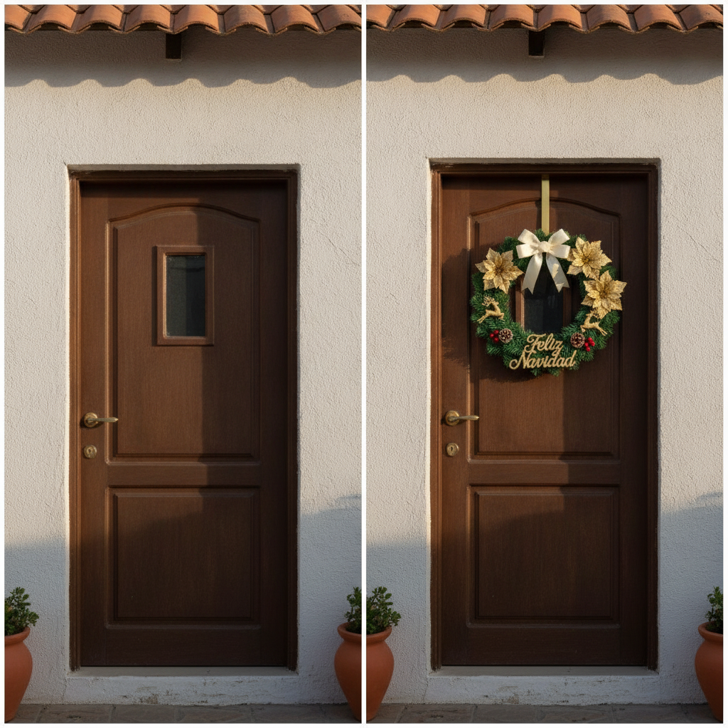 Corona Navideña Feliz Navidad Dorada 40cm Decoración Navidad-6