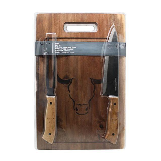 Set Tabla Cuchillo Tenedor Prm Wayu Cocina Especial Asados Bbq-7