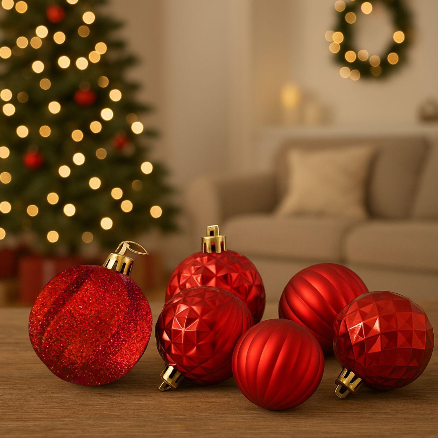 6 Esferas Bambalinas Navideños 6cm Rojo Adorno Decoración-2