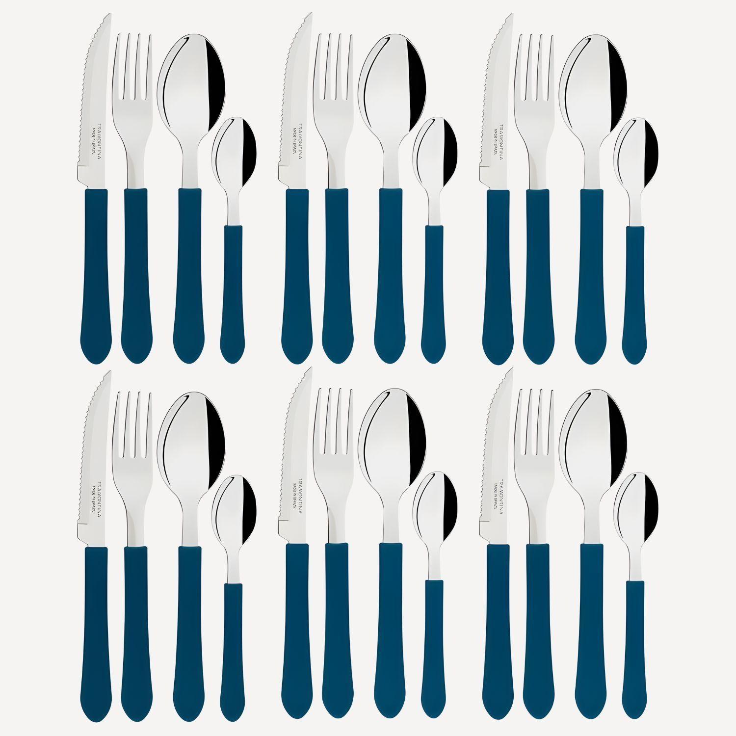 Set Cubiertos 24 Piezas Tramontina Leme Azul Profesional-0