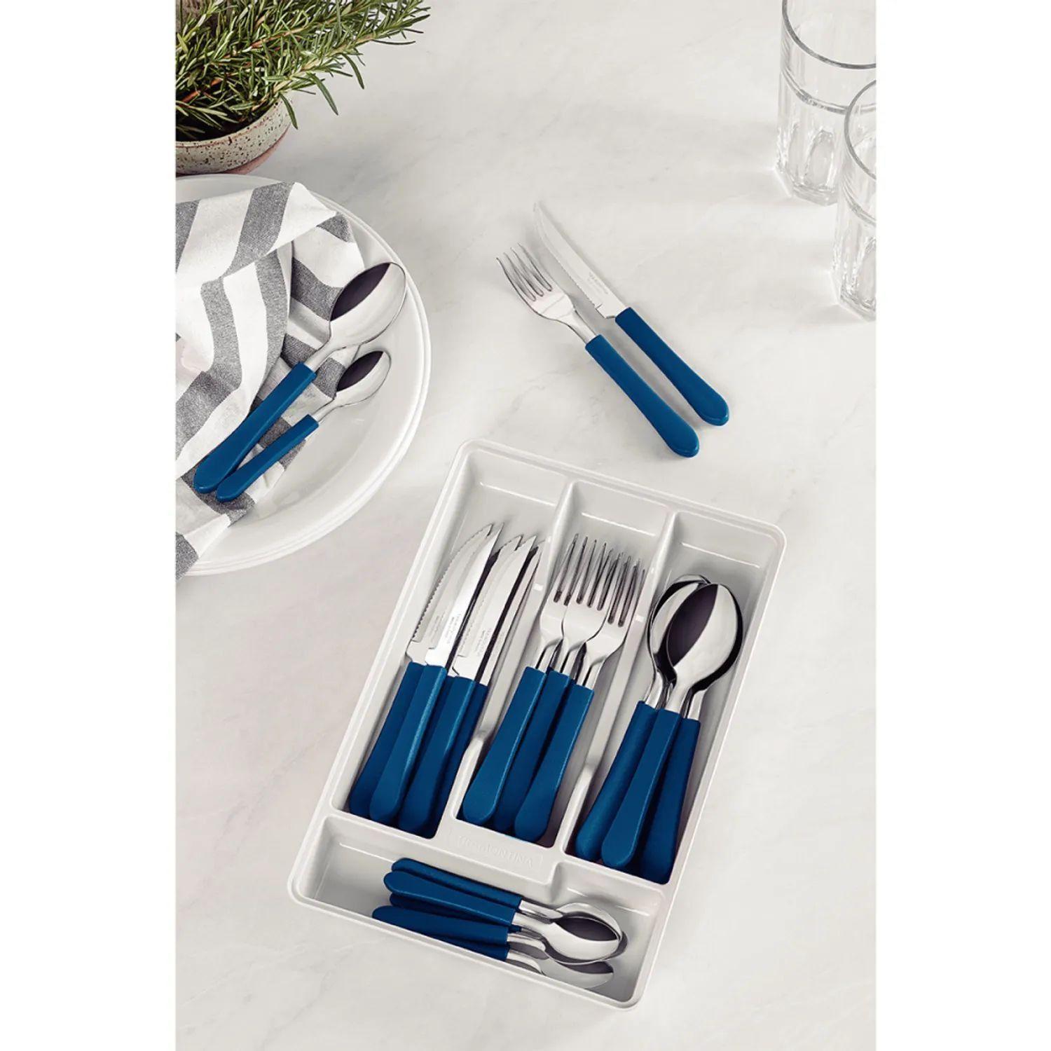 Set Cubiertos 24 Piezas Tramontina Leme Azul Profesional-2