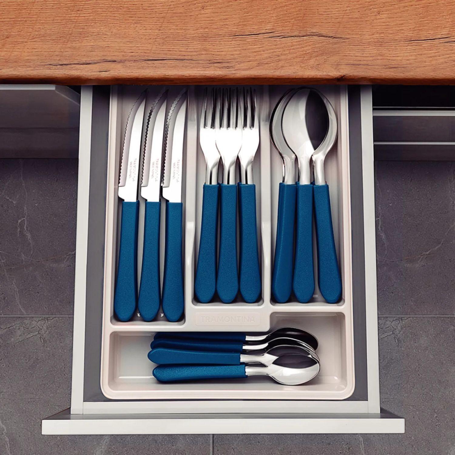 Set Cubiertos 24 Piezas Tramontina Leme Azul Profesional-3