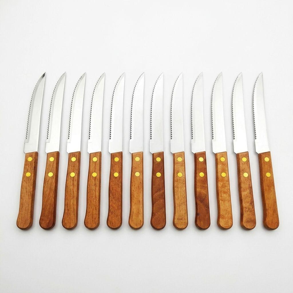 Cuchillos Asado Mango Madera Pack 12 Acero Inoxidable-0