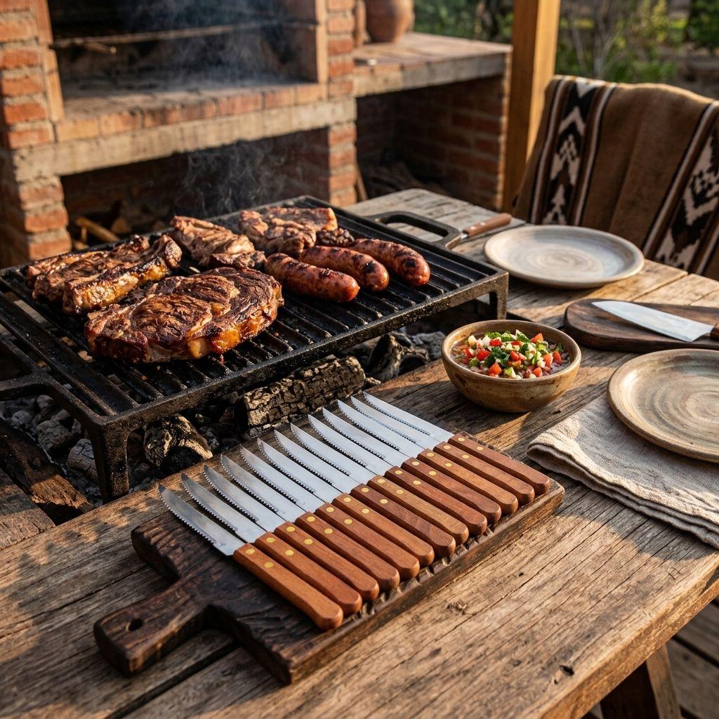 Cuchillos Asado Mango Madera Pack 12 Acero Inoxidable-4