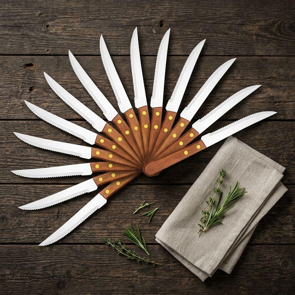 Cuchillos Asado Mango Madera Pack 12 Acero Inoxidable-6