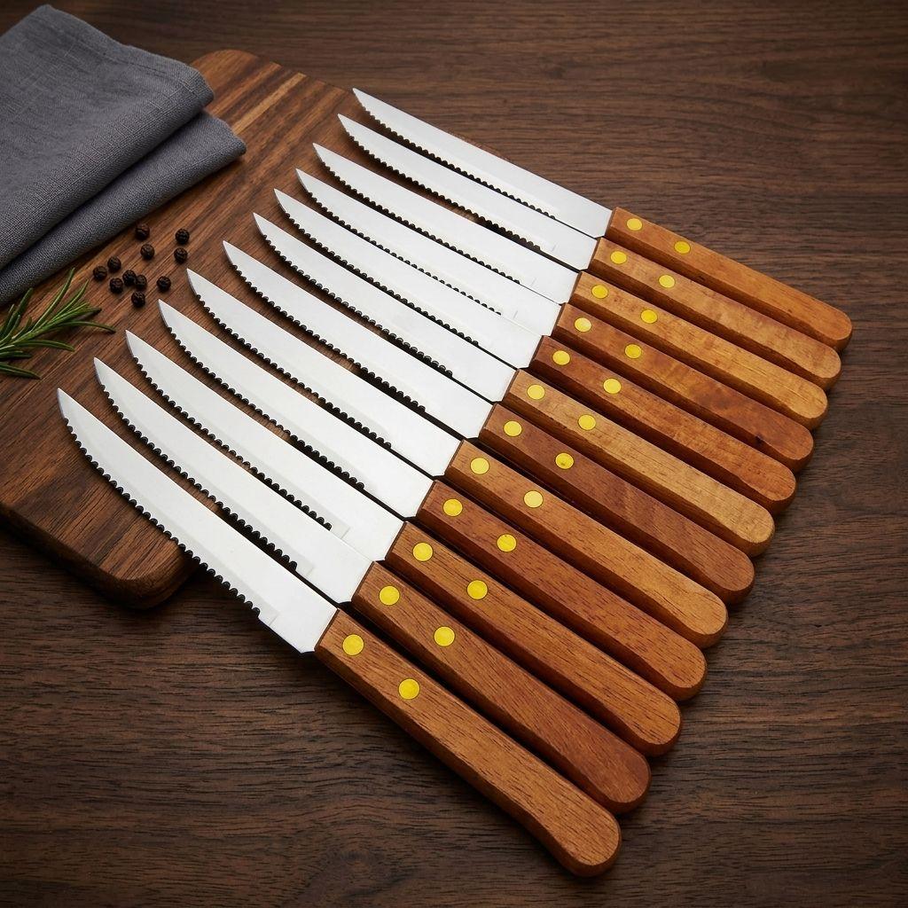 Cuchillos Asado Mango Madera Pack 12 Acero Inoxidable-9