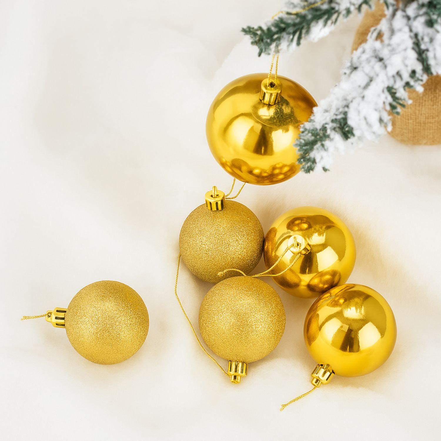 24 Esferas Navideñas Bambalinas 6 Cm Dorado Decoracion-1