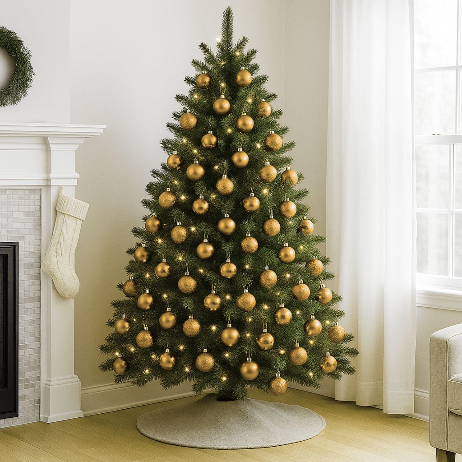 24 Esferas Navideñas Bambalinas 6 Cm Dorado Decoracion-2