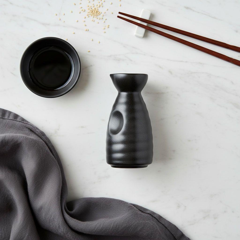 Alcuza Ceramica Soya Tokai 200ml Wayu Negro Moderno-2