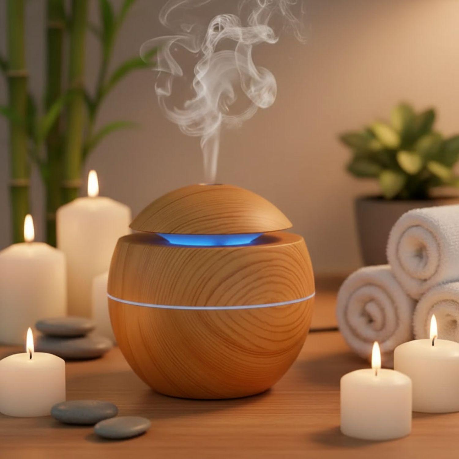 Humidificador Difusor de Escencias Aspecto Madera Claro Relajación-2
