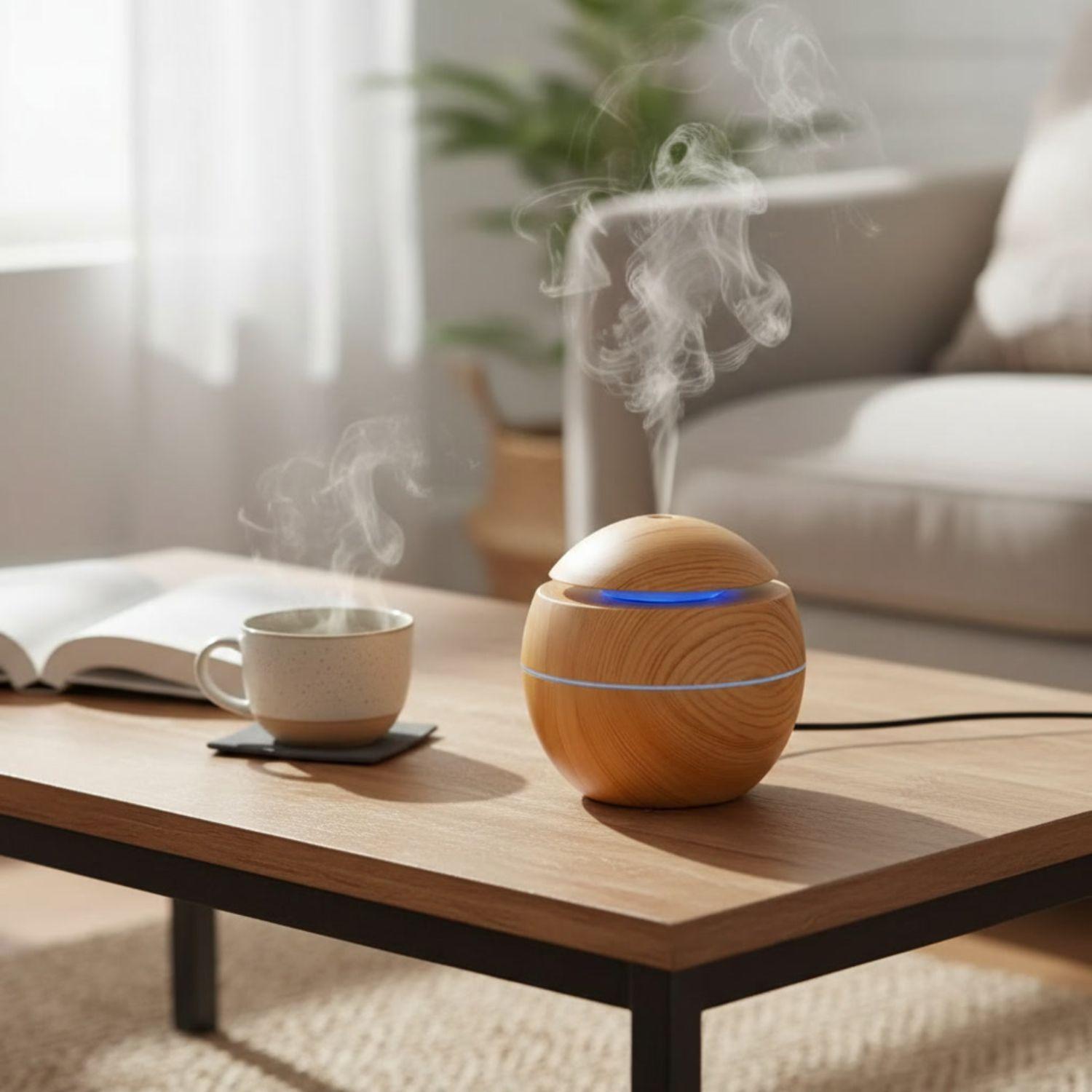 Humidificador Difusor de Escencias Aspecto Madera Claro Relajación-3