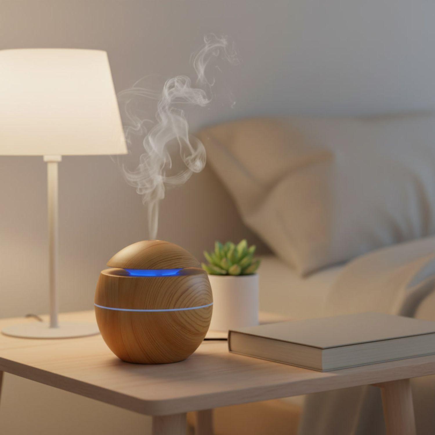 Humidificador Difusor de Escencias Aspecto Madera Claro Relajación-5
