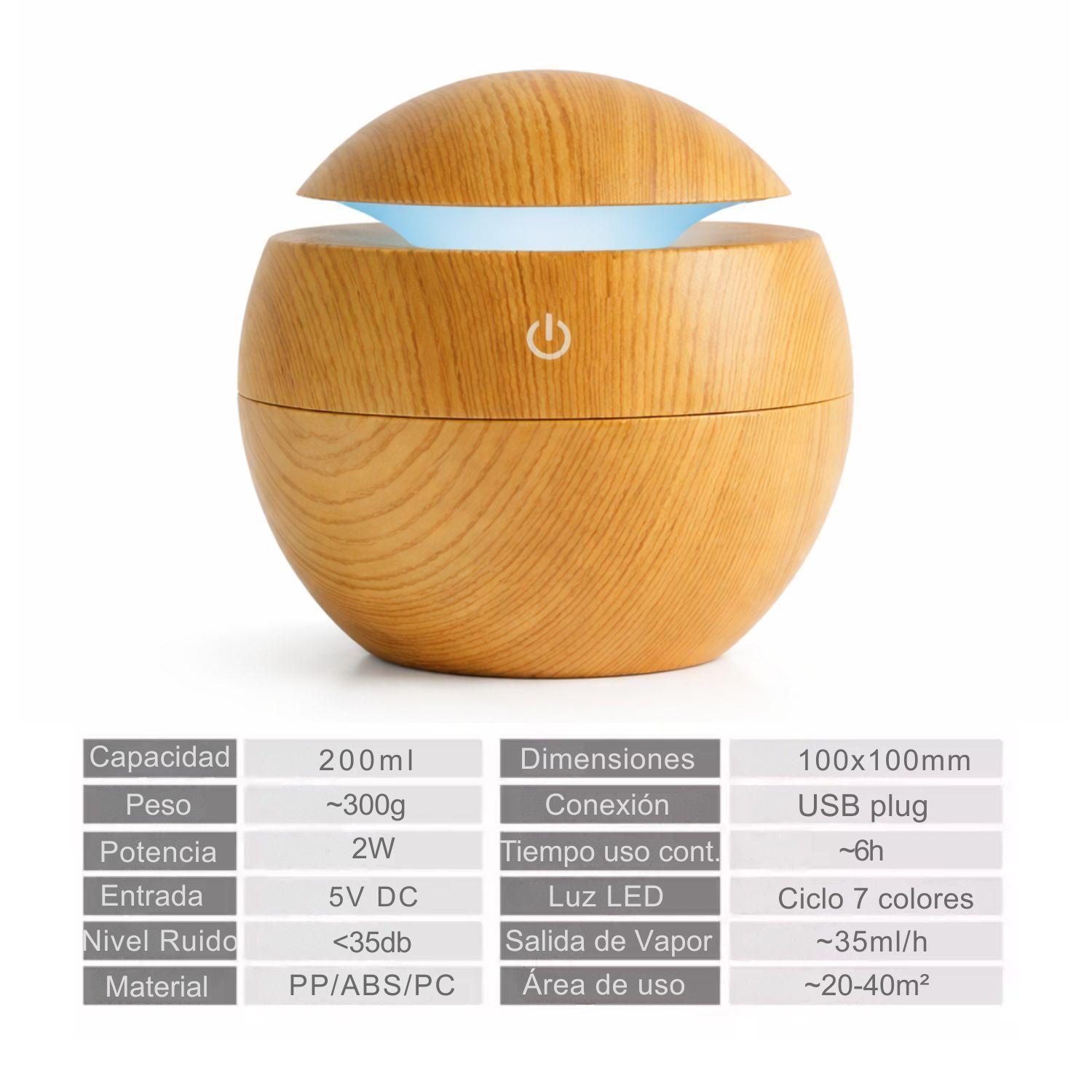 Humidificador Difusor de Escencias Aspecto Madera Claro Relajación-6