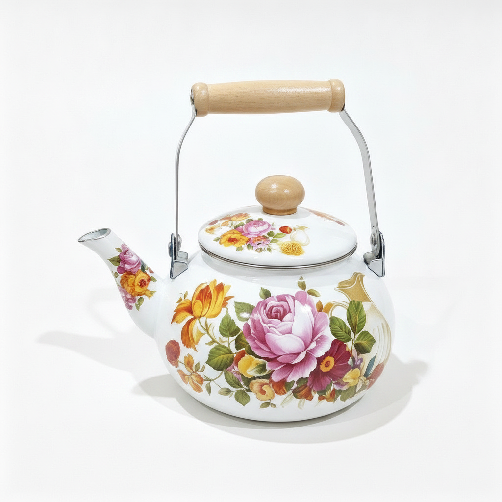Tetera Esmaltada 2500mL Mango Madera Floral Induccion-0