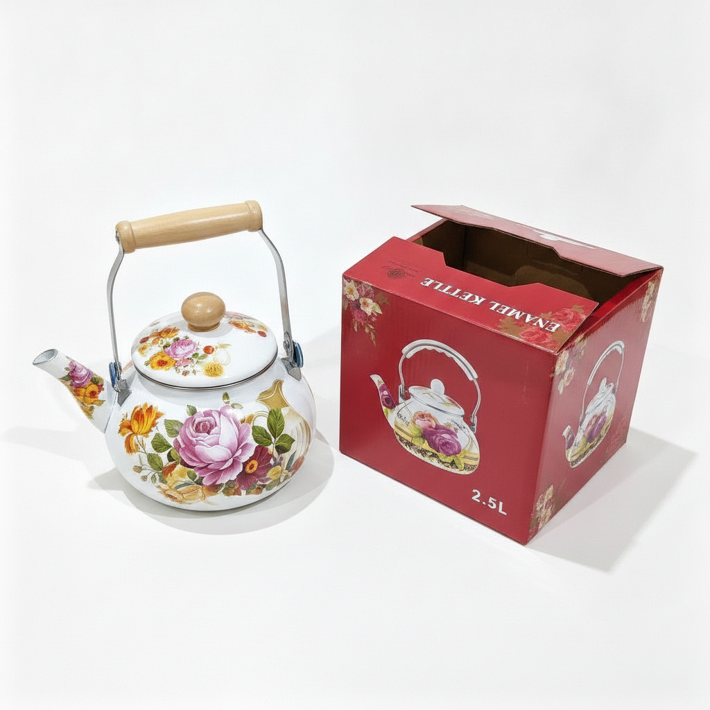Tetera Esmaltada 2500mL Mango Madera Floral Induccion-3