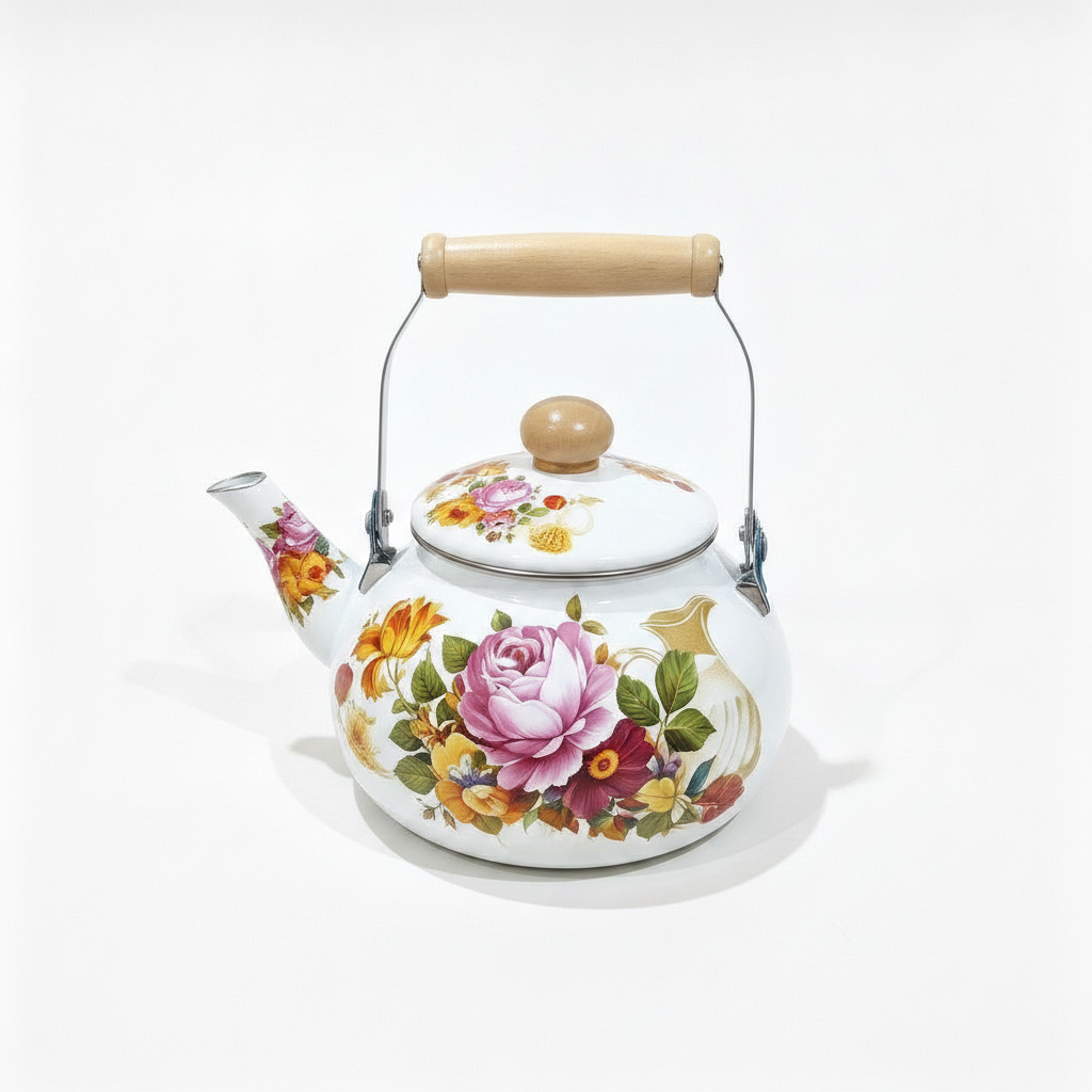 Tetera Esmaltada 2500mL Mango Madera Floral Induccion-4
