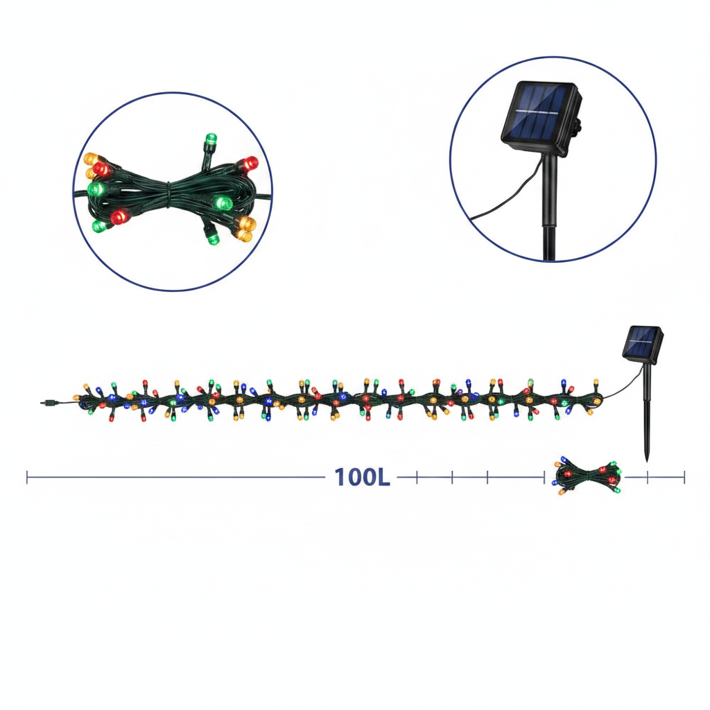 Guirnalda Solar 100 Luces Led 12m Multicolor Jardín Árbol-7