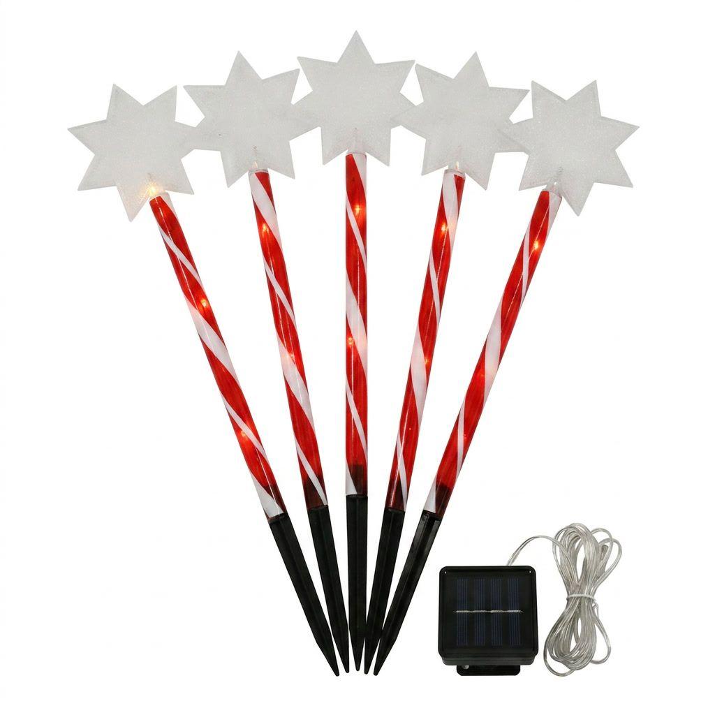 Set 5 Estacas Solares Navidad Estrella LED Jardín 25cm Luz-0