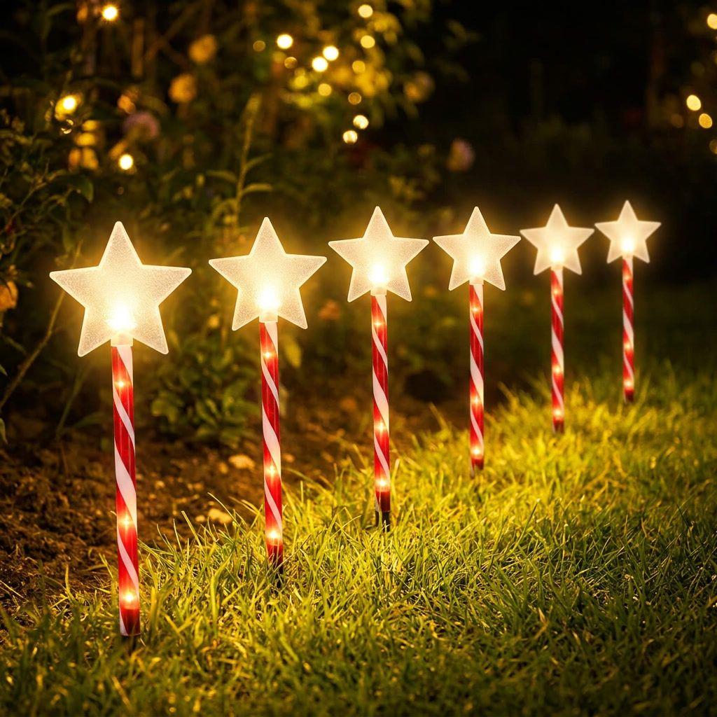 Set 5 Estacas Solares Navidad Estrella LED Jardín 25cm Luz-1