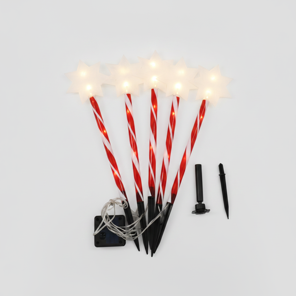Set 5 Estacas Solares Navidad Estrella LED Jardín 25cm Luz-4