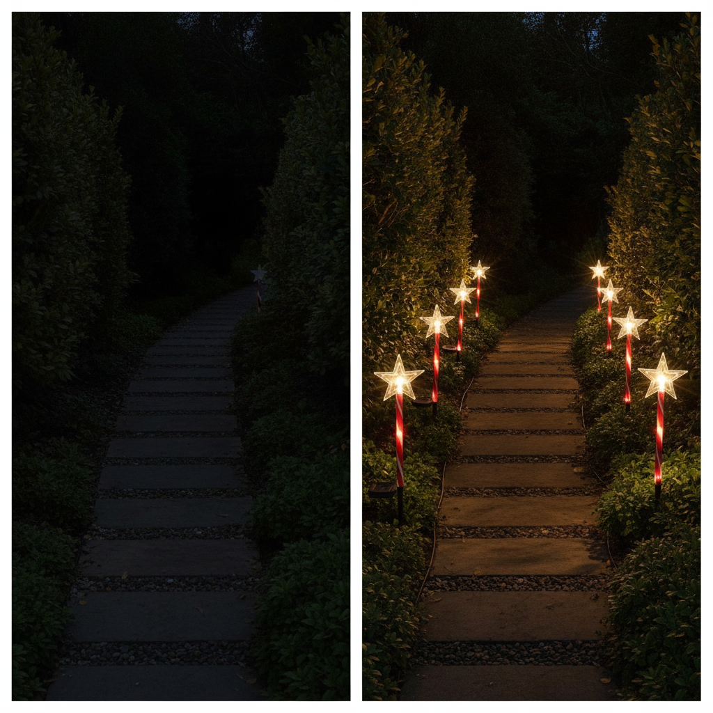 Set 5 Estacas Solares Navidad Estrella LED Jardín 25cm Luz-5