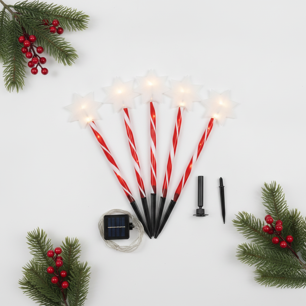 Set 5 Estacas Solares Navidad Estrella LED Jardín 25cm Luz-6