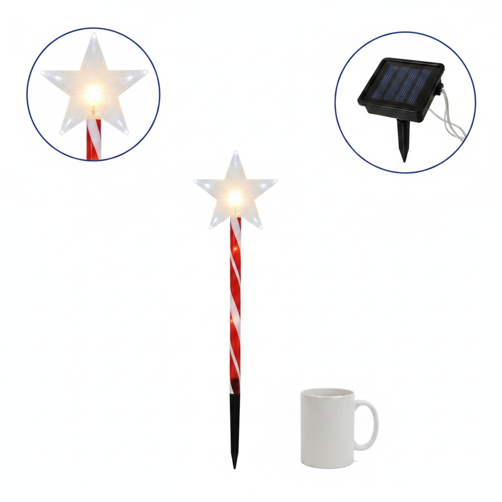 Set 5 Estacas Solares Navidad Estrella LED Jardín 25cm Luz-7