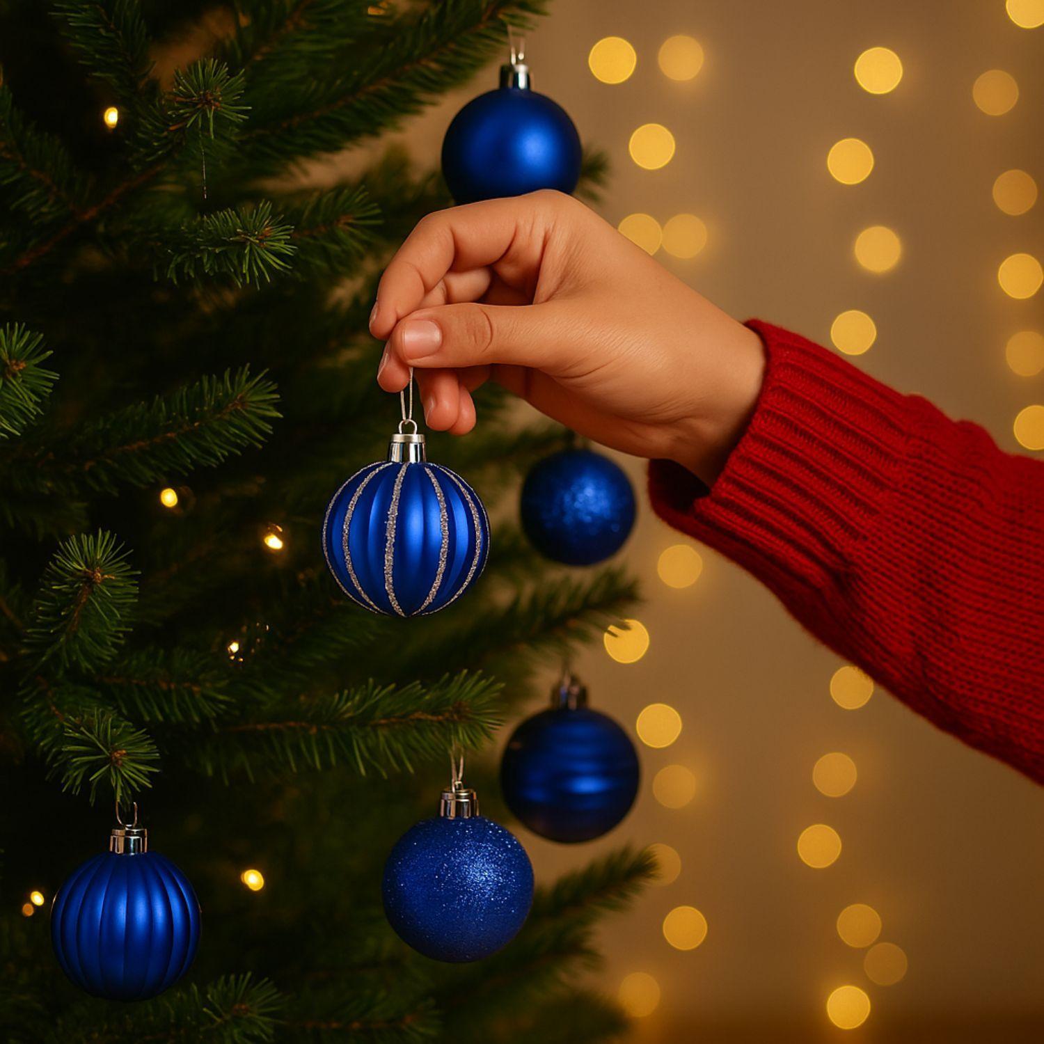 12 Bambalinas Esferas Navideñas Azul 6cm Decoracion Navidad-1