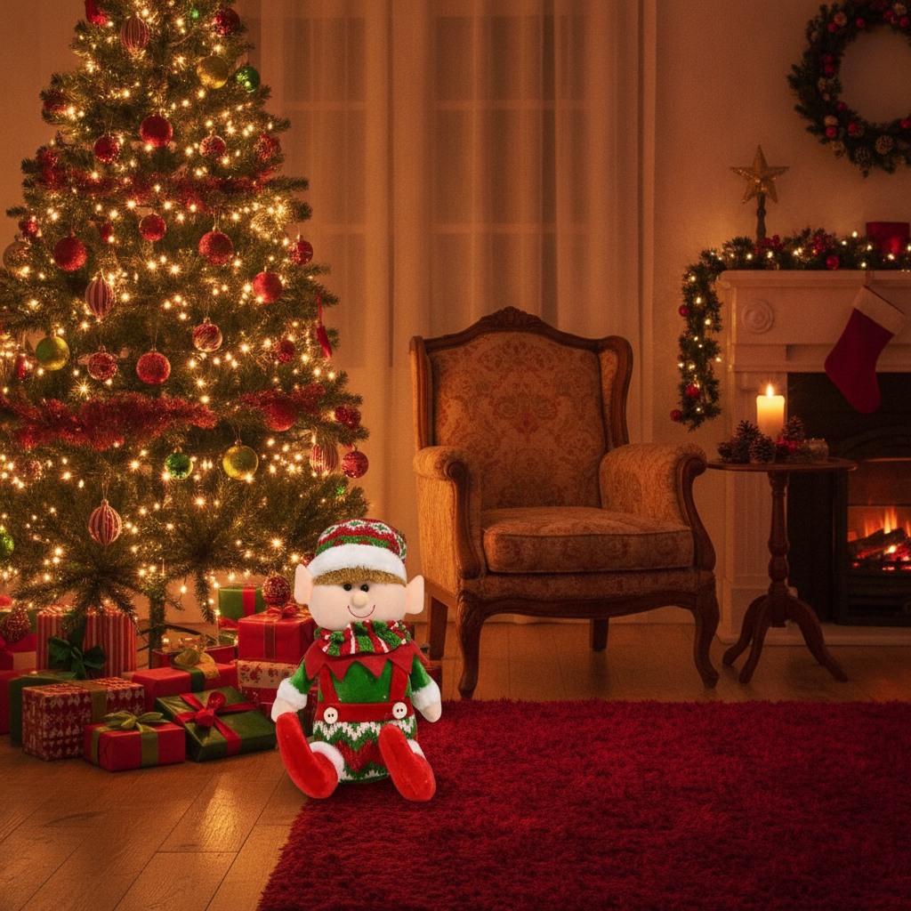 Duende Navideño Peluche Sentado 25cm Decoración Navidad-4