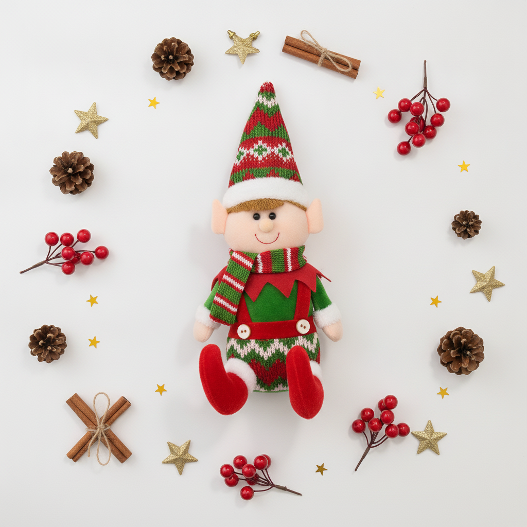 Duende Navideño Peluche Sentado 25cm Decoración Navidad-5