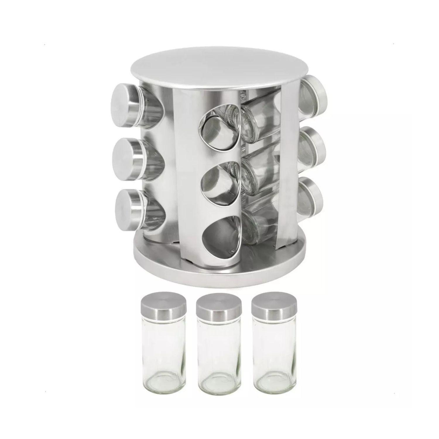 Especiero Carrusel 16 Frascos 19cm Diseño Moderno Plateado-0