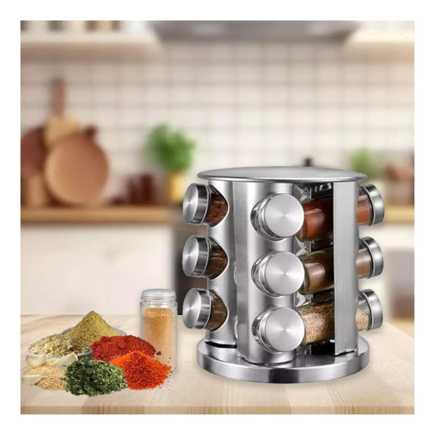 Especiero Carrusel 16 Frascos 19cm Diseño Moderno Plateado-1