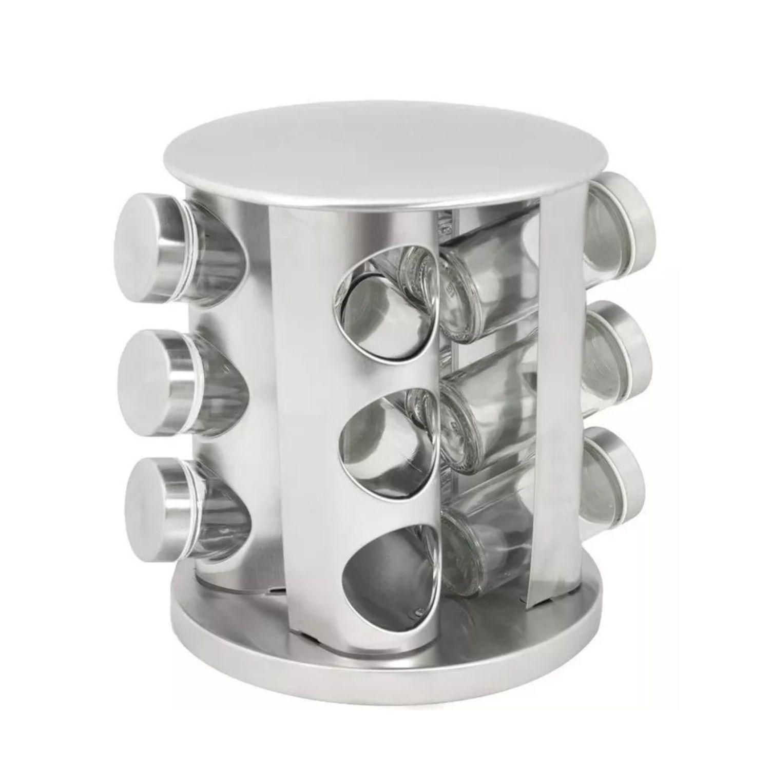 Especiero Carrusel 16 Frascos 19cm Diseño Moderno Plateado-2