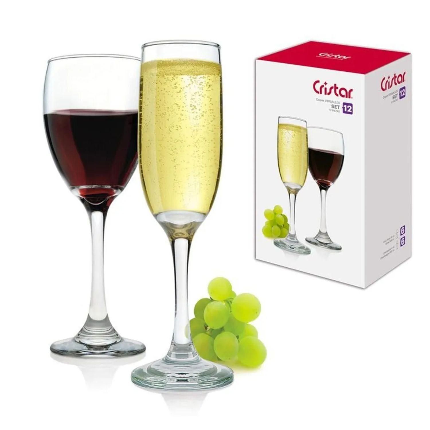 Set 12 Copas Vino Tinto Champagne Versalles Vidrio Cristar-2