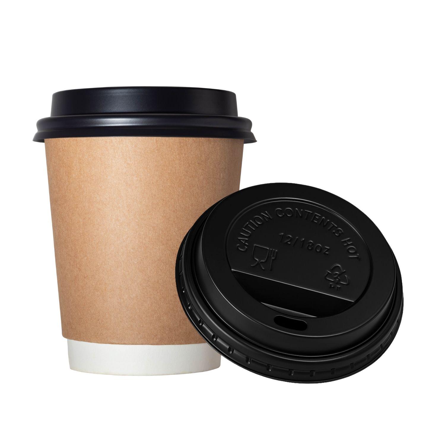 Set 30 Tapas Vaso Cafe 12oz Tapa Desechable Plastico Negro-2
