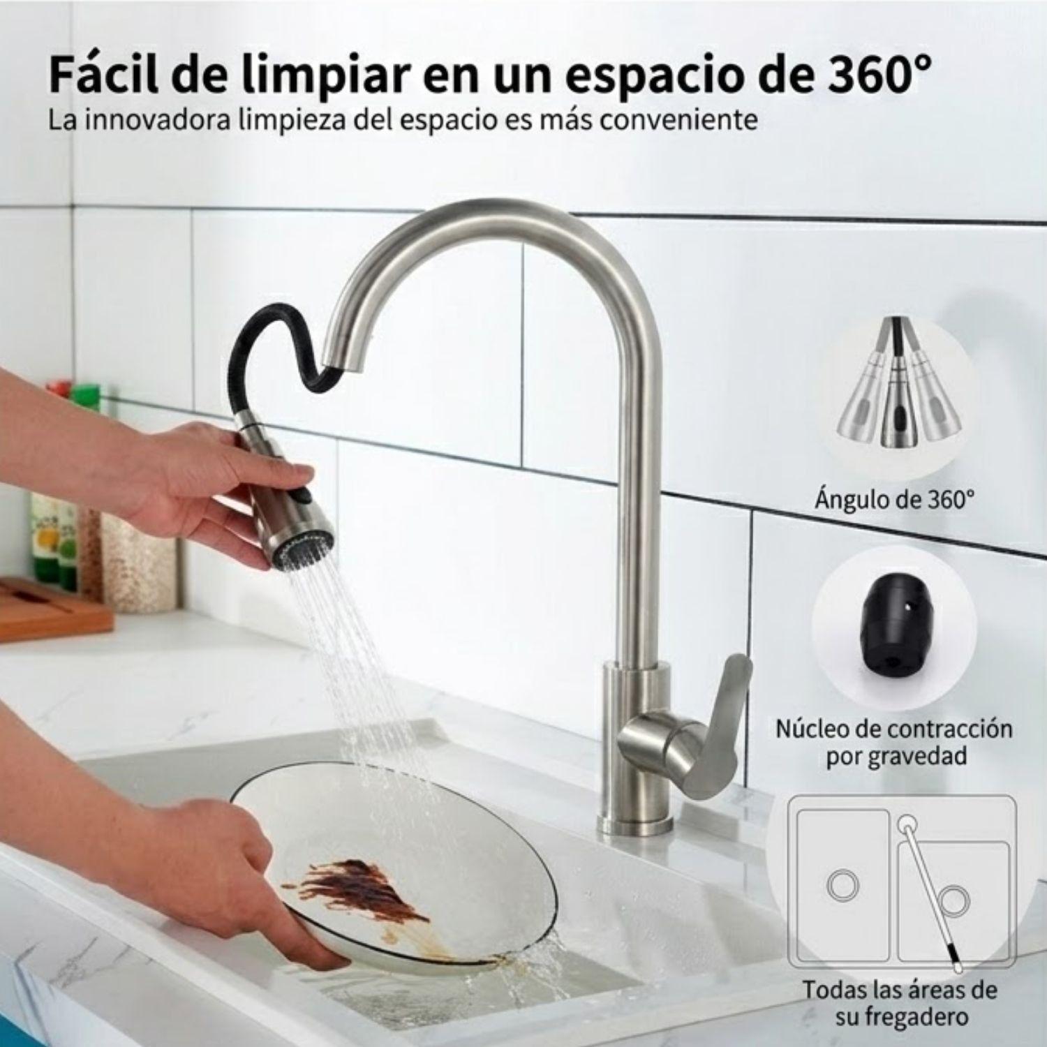 Grifo Llave Monomando Lavaplatos Extensible 40cm Plata-5
