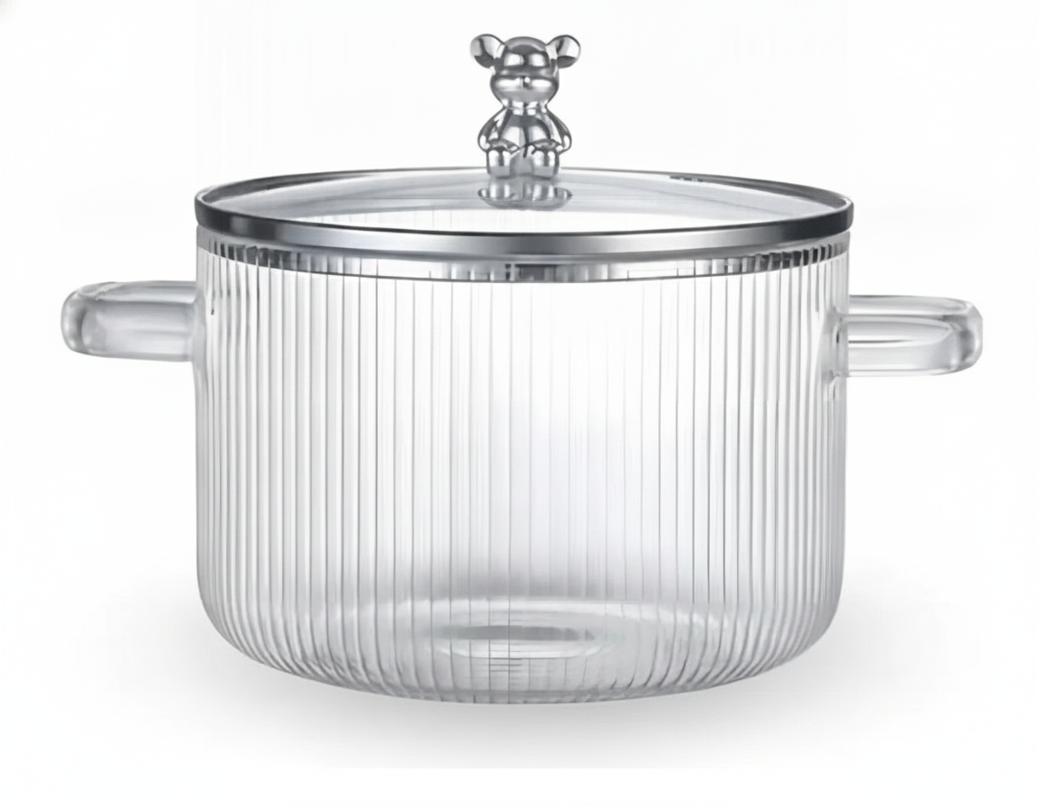 Olla Vidrio Borosilicato Resistente 1800mL Tapa  Cocina-0
