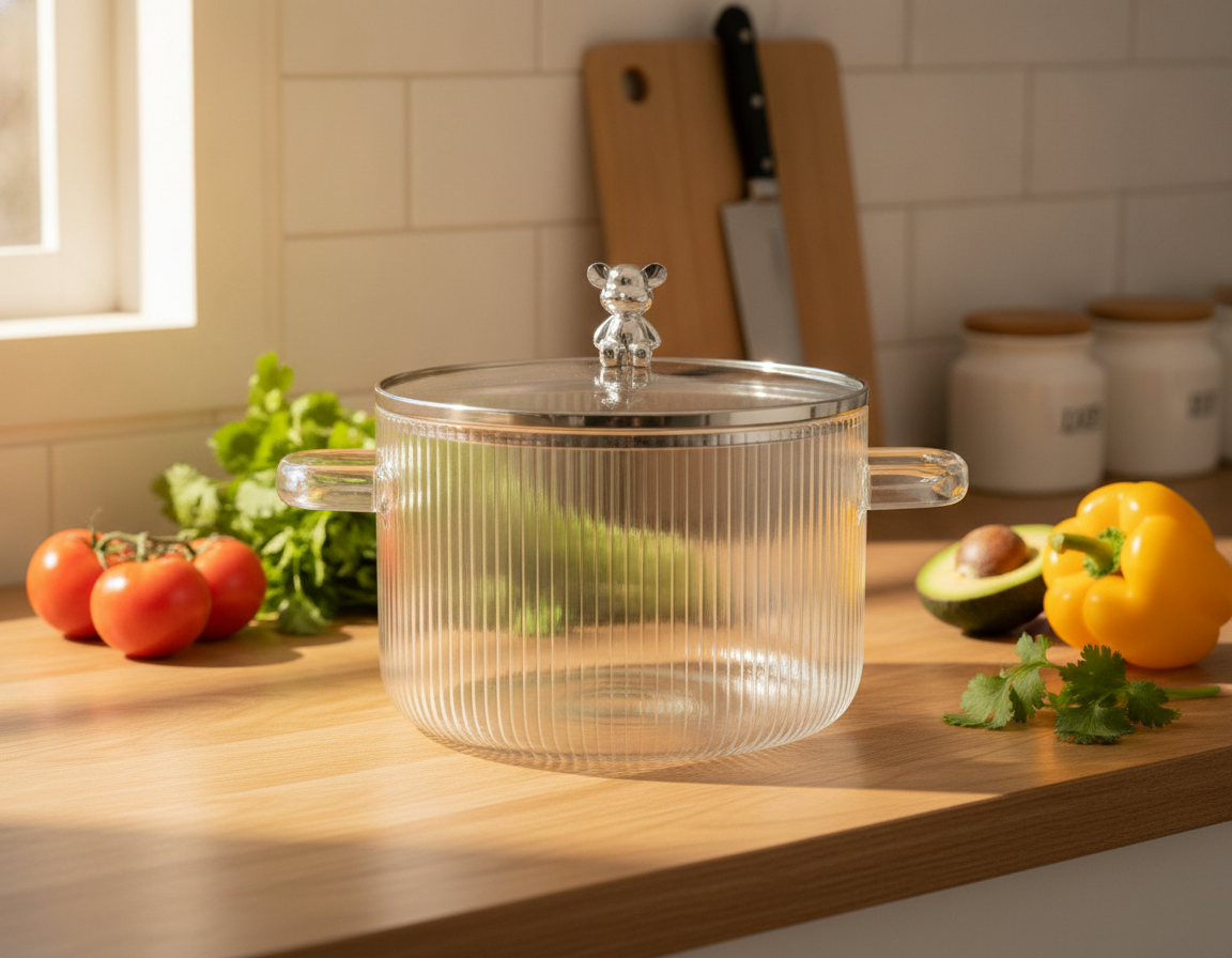 Olla Vidrio Borosilicato Resistente 1800mL Tapa  Cocina-2