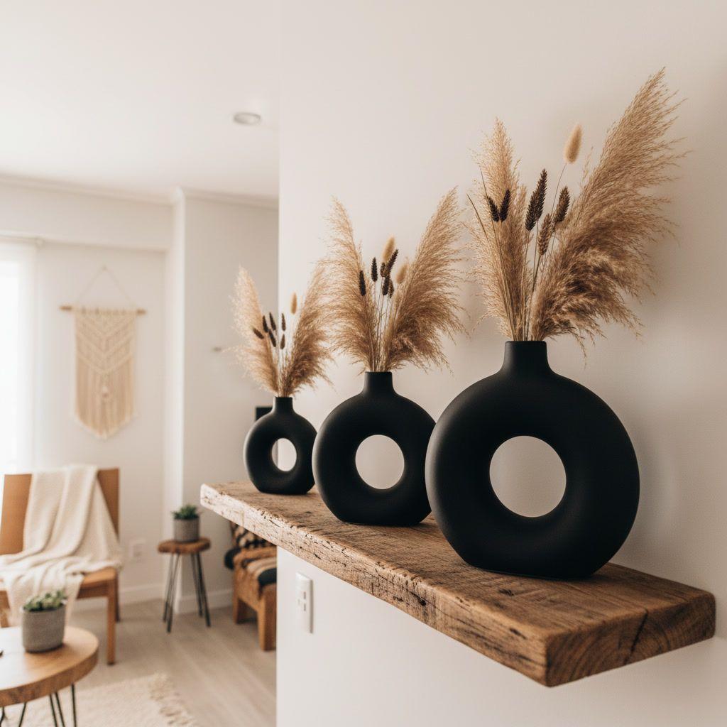 Florero Negro Ceramica Circular Vintage 22cm Decoracion-5