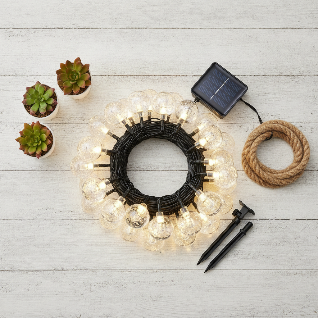 Guirnalda Solar 20 Luces Bolitas Led 6m Luz Cálida Terraza-6