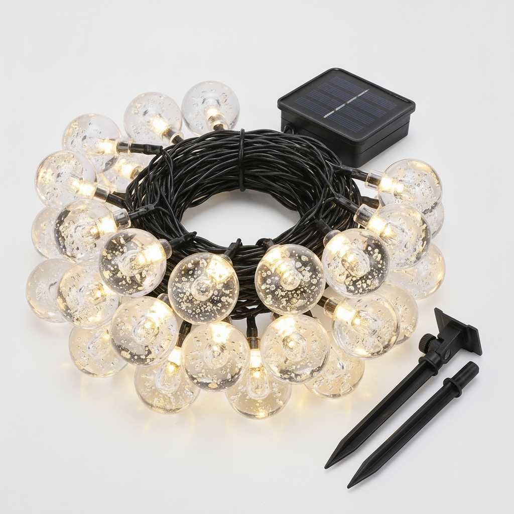 Guirnalda Solar 20 Luces Bolitas Led 6m Luz Cálida Terraza-7