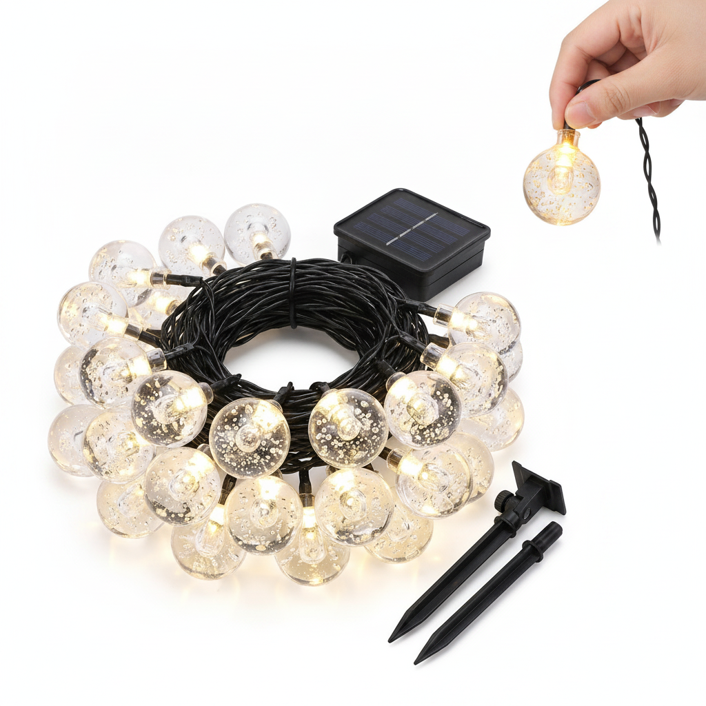 Guirnalda Solar 20 Luces Bolitas Led 6m Luz Cálida Terraza-8